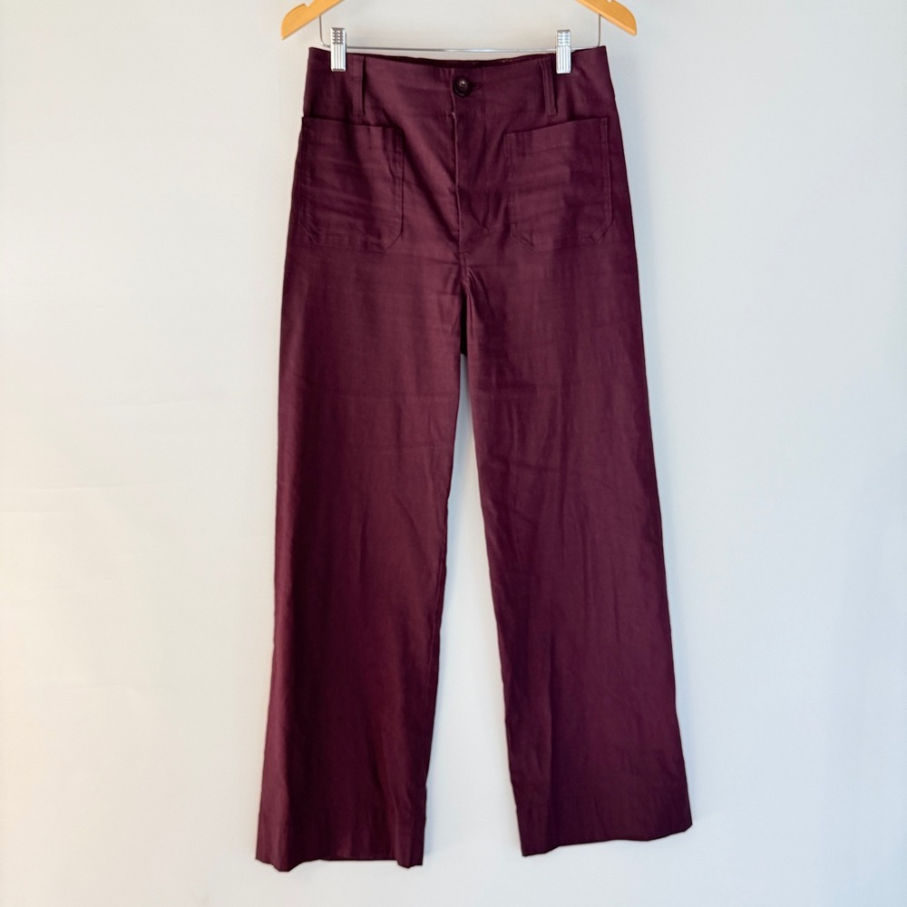 Maeve The Colette Pants Womens 29 Burgundy Wide Leg High Rise Patch Pocket